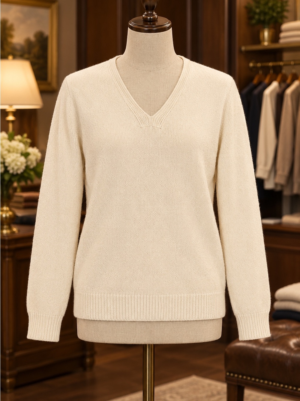 Barefoot Dreams Classic V-Neck Women's Sweater in Cream M